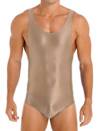 Body Shapers pour hommes Maillots de bain Hommes Brillant Extensible Body Lingerie Costume Lutte Singlet Leotard Skinny Combinaison Sans Manches Bodybuilding