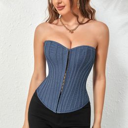 Hommes Shapers Taille Formateur Pour Femmes Torse Court Denim Shapewear Lacets Contraste Corset Shaper Minceur Sous-vêtement