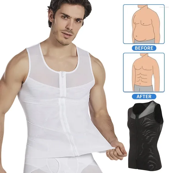 Corps pour hommes Shapers Zipper Front compression Vest hommes Men Shapewear Corset Shaper Tummy Swimher Underwirt Underwear Top Abdomen Réduire