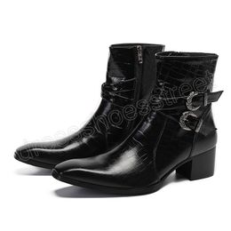 Bottes pour hommes chaussures Western fait à la main bout pointu noir bottes en cuir véritable hommes avec boucles fête Botas Hombre