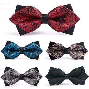 Noeud papillon pour hommes avec coins pointus marié et meilleur homme tenue formelle vin rouge et noir noeud papillon en gros