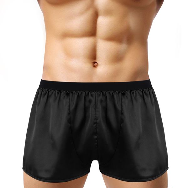 Boxer masculin Briefes Trunks Underwear Silk Satin Basic Boxer Shorts sous-pants Pantalons courts de sports de salon léger pour l'homme