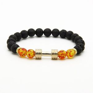 Herenarmbanden Hele Nieuwe ontwerpen Metalen Nieuwe Barbell 8mm Amber Kralen Lavasteen Steen Fitness Mode Halter Bracelets325L