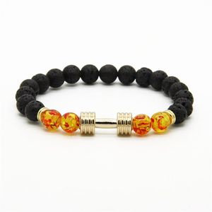 Mannen Armbanden Hele Nieuwe ontwerpen Metalen Nieuwe Barbell 8mm Amber Kralen Lava Rock Stone Fitness Mode Halter Bracelets2808