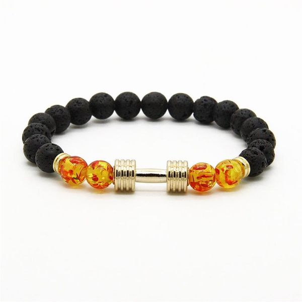 Bracelets masculins entiers nouveaux designs en métal Nouveau barre de barre 8 mm Amber Beads Lava Rock Stone Fitness Fashion Fashion Bracelets217H