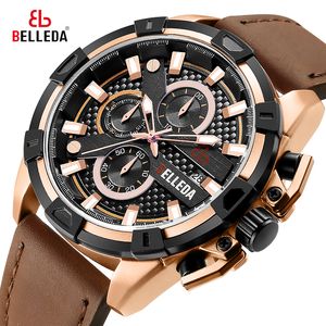 Beauté de la mode de luxe de marque pour hommes avec montre à quartz et bracelet en similicuir noir