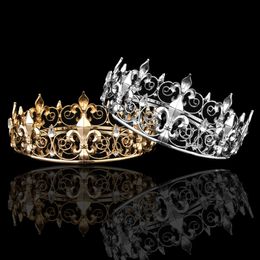 Men's Bridal Crystal Crown Golden/Sier Pageant Prom Rhinestone Velo Tiara Diadema Boda Joyería de cabello T200110