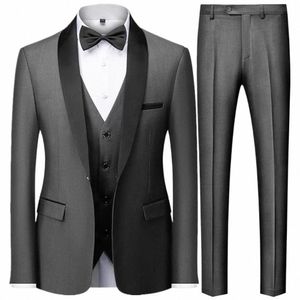 heren Britse stijl slank pak 3-delige set jas vest broek / mannelijke busin gentleman high-end aangepaste Dr. Blazers jas S-6XL e5OQ#