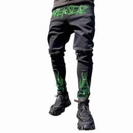 Hommes Broken Hole Black Hot Drill Crayon Jeans Slim Hommes Street Punk Denim Pantalons Classique Cowboys Skinny Jeune Homme Biker Pantalon D3Al #