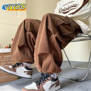 Pantalon Baggy japonais marron Y2K pour hommes, surdimensionné en velours côtelé, ample, jambe large, pantalon Cargo, décontracté, survêtement pour hommes, Streetwear coréen 240126