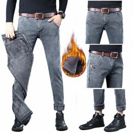 Heren Geborstelde Jeans Luxe Winter Jeans Veet Fleece Man Thermisch Warm Koreaans Veelzijdig Elastisch Pluche Dikker Slanke Potlood Broek z5W1#