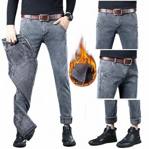 Jeans brossés pour hommes Jeans d'hiver de luxe Veet Fleece Man Thermique Chaud Coréen Polyvalent Élastique Peluche Épaissir Slim Crayon Pantalon z5W1 #