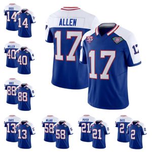 Heren Buffalo''Bills''Josh Allen Stefon Diggs Von Miller Blauw/Wit 2023 F.U.S.E.75e verjaardag Throwback Vapor Untouchable Limited gestikt voetbalshirt