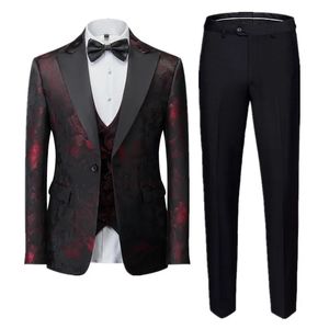 Banquet d'entreprise pour hommes Jacquard Suit 3 pièces Gentlemen's Court Vêtements Men de mariage Robe de marié Male Blazers Pantalon Gest 231227