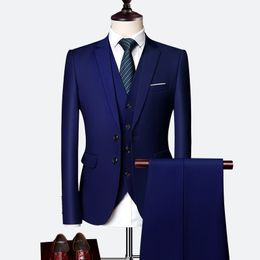 Heren Business Blazer Pant + Vest 3 Stuks Nieuwe Formele Koreaanse Slims Bruiloft Mannen Jurk Tuxedo Groom Suit 201105