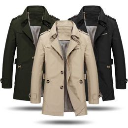 Chaqueta casual de negocios para hombres Otoño Hombres Largo Algodón Cortavientos Chaquetas Outwear Moda masculina Moda larga Trench Coat Abrigo 211011