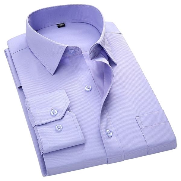 Camisa ajustada de manga larga informal de negocios para hombre, sarga de Color sólido para hombre, social, negro, azul, blanco, morado, rosa, 4XL 220322