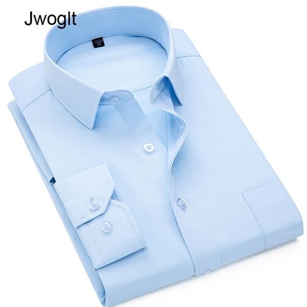 Hommes d'affaires décontracté à manches longues chemise sergé blanc noir intelligent décontracté coupe ajustée travail social robe formelle chemise 4XL 5XL 210412