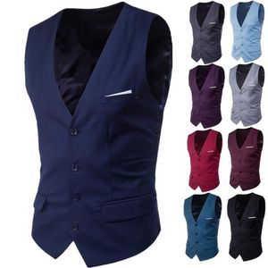 Mannen Business Casual Slanke Vesten Mode Mannen Effen Kleur Enkele Knoppen Vesten Fit Mannelijk Pak Voor Lente Herfst bruidegom Vest Wais2273