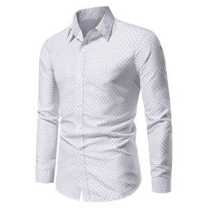 Camisa de vestir de negocios para hombre, camisa de manga larga de corte regular, camisas informales con estampado de lunares y botones