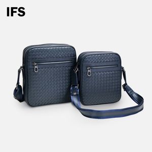 Sac à bandoulière simple tissé en cuir pour hommes d'affaires et de loisirs avec un design luxueux, sac carré à fermeture éclair verticale pour les déplacements, noir bleu