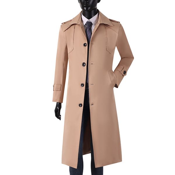 Trench-Coat Long d'affaires pour hommes, manteau coupe-vent britannique à simple boutonnage pour jeunes, grande taille M-6XL, printemps-automne