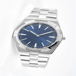 Heren Business Mechanical Watch Silver Dial 41mm blauw letterlijk top roestvrijstalen premium beweging zelfopwindende waterdichte horloge