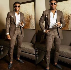 Heren Business Party Suits 2-delige Sjaal Revers Slim Fit Past voor Mannen Bruiloft Pak Bruidegom Tuxedos Formele Blazer Wear