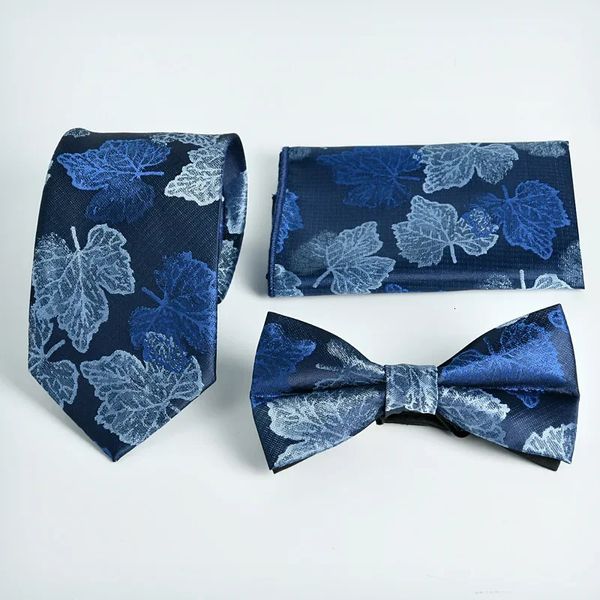 Hommes d'affaires professionnels filés à la main en soie de polyester printemps disponible dans le commerce Paisley grand jacquard hommes cravate ensemble noeuds papillon 240109