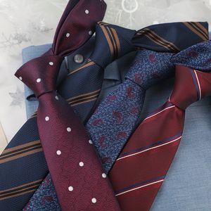 Cravate à main en Polyester et soie pour hommes, 7cm, imprimé rayé, pour fête de mariage, accessoires à la mode