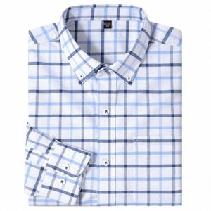 Chemise à carreaux Oxford à carreaux à manches LG pour hommes, poche unique, confortable, coupe régulière, chemises à rayures décontractées 24lY #