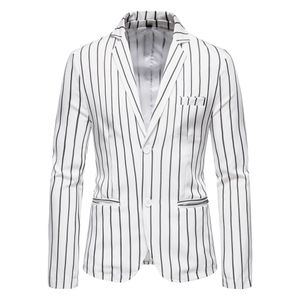 Herenknoop pak wit zwart strepen lange mouw revers pocket lente losse mode casual stijl mannelijke jassen