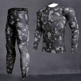 Camuflaje para hombres Juego de ropa interior térmica Long Johns Winter Base Base Men Compresión Sports Compresión Camas de manga larga 210910