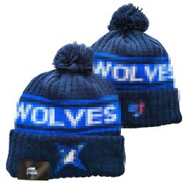 Berretti da uomo Cappelli da basket Timberwolves Beanie Tutte le 32 squadre Lavorato a maglia con risvolto Pom Minnesota Berretti a righe Sideline Lana calda USA College Sport Cappelli in maglia Berretti da donna