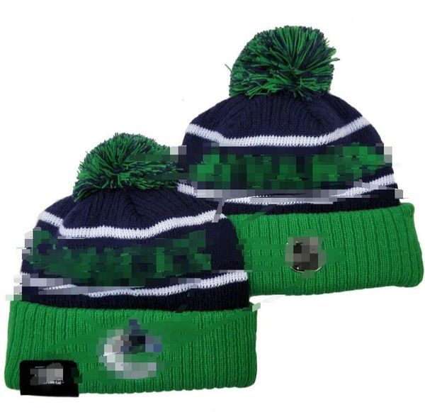 Casquettes pour hommes CANUCK Bonnets Vancouver Bonnets toutes les 32 équipes tricotées à revers avec pompon rayé en laine chaude USA College Sport Bonnet de hockey pour femme A