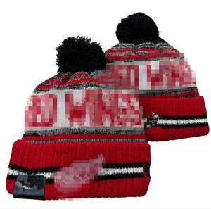 Casquettes pour hommes DETROID RED Beanies WINGS Beanie Hats Toutes les 32 équipes tricotées à revers Pom rayé Sideline laine chaude USA College Sport Knit Hat Casquette de hockey pour femmes