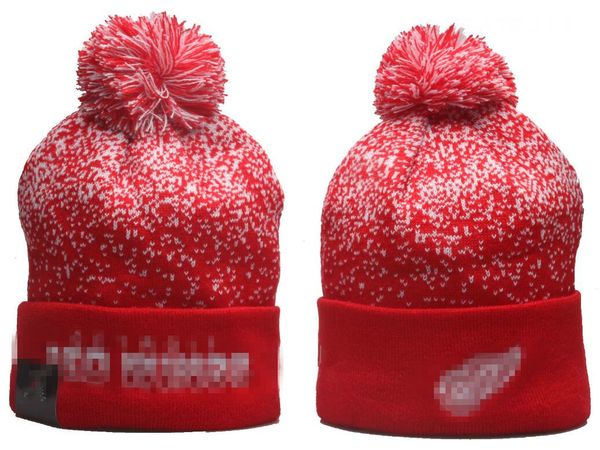 Casquettes pour hommes DETROID RED Beanies WINGS Beanie Hats Toutes les 32 équipes tricotées à revers Pom rayé Sideline laine chaude USA College Sport Knit Hat Casquette de hockey pour femmes A0