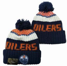 Casquettes pour hommes Chapeaux de ballon de hockey Bonnet des Oilers Toutes les 32 équipes Tricoté à revers Pom NEW YORK Bonnets Rayés Sideline Laine Chaud USA College Sport Chapeaux en tricot Casquette pour femmes a0