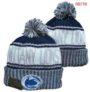 Casquettes pour hommes Chapeaux NCAA Toutes les 32 équipes tricotées à revers Pom Penn State Nittany Bonnets rayés en laine chaude USA College Sport Bonnet tricoté Hockey Lions Bonnet