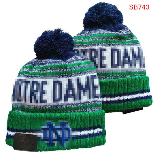 Casquettes pour hommes NCAA Chapeaux Toutes les 32 équipes tricotées à revers Pom Notre Dame Fighting Irish Bonnets Rayés Sideline Laine Chaud USA College Sport Bonnet en tricot Bonnet pour femme