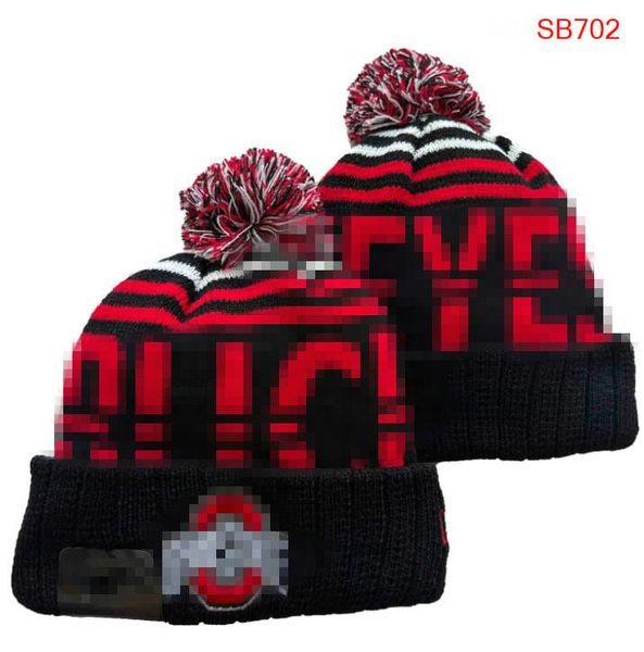 Gorras para hombre Gorros de la NCAA Los 32 equipos Gorros de punto con pompones Buckeyes Gorros de lana a rayas Cálido Deporte universitario de EE. UU. Gorro de punto Hockey Ohio State Gorro para