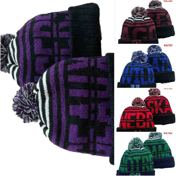 Gorras para hombre Gorros de la NCAA Los 32 equipos LSU Gorros con pompones con puños de punto Lana lateral a rayas Cálido Gorro de punto deportivo universitario de EE. UU. Gorro de hockey Gorro para mujer