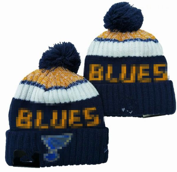 Casquettes pour hommes St Blues Beanies Vancouver Beanie Hats Toutes les 32 équipes tricotées à revers Pom rayé Sideline laine chaude USA College Sport Knit Hat Casquette de hockey pour femmes
