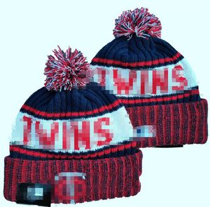 Casquettes pour hommes Twins Beanies Minnesota Hats Toutes les 32 équipes tricotées à revers avec pompon rayé en laine chaude USA College Sport Knit Hat Hockey Beanie Cap pour femmes A3