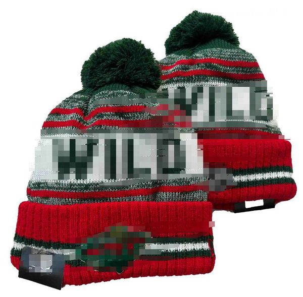 Casquettes pour hommes Wild Beanies Minnesota Beanie Hats Toutes les 32 équipes tricotées à revers Pom rayé Sideline laine chaude USA College Sport Knit Hat Casquette de hockey pour femmes