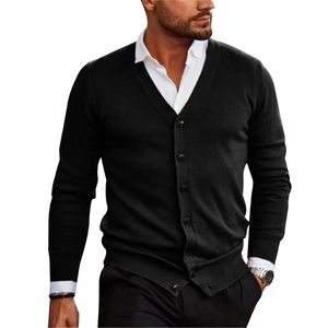 Cardigan pour hommes hauts tricot Cardigan boutonné couleur unie mince pull manteau à manches longues chaud décontracté hauts mâle tuniques quotidiennes 211221