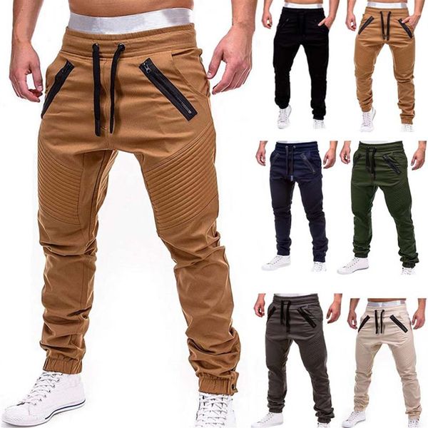 Pantalones de cintura media de carga para hombres Pantalones de otoño Hip Hop Harem Joggers Pantalones machos Men Solid Multipocket Fit Fit Sweatp293t