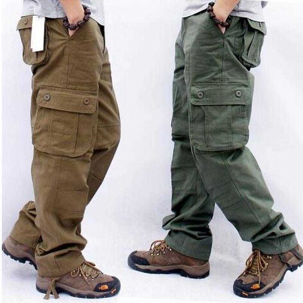 Pantalones de carga para hombres Casual Multi Bolsillos Pantalones tácticos militares Masculino Outwear Flow Straight Slacks Pantalones largos Tallas grandes 29-44 210707