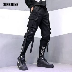 Herengoedbroek Hip-Hop Multi-Pocket Jogger Black Streetwear Linten Mode Sweatpants Heren Harem Casual Broek 220311