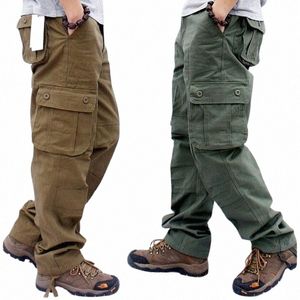 Pantalones de carga para hombres Mens Casual Multi Bolsillos Pantalones tácticos militares Hombres Outwear Pantalones rectos Pantalones LG Tamaño grande 42 44 u41u #